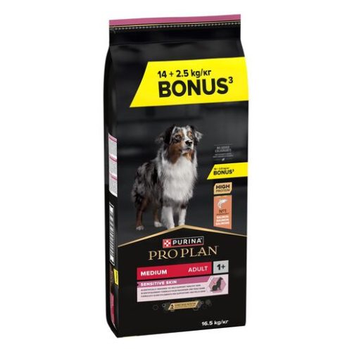 PRO PLAN Medium Adult Sensitive Skin lazacban gazdag száraz kutyaeledel 14kg + 2,5kg