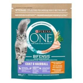   PURINA ONE COAT &HAIRBALL Csirkében és teljes kiőrlésű gabonákban gazdag száraz macskaeledel 800g
