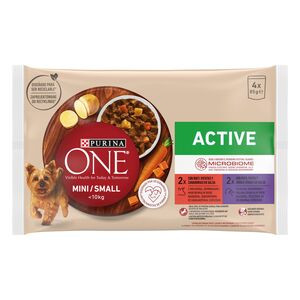 Purina ONE MINI Active Marhával és kacsával nedves kutyaeledel 4x85g