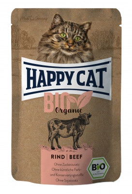 HAPPY CAT POUCH HÚS BIO MARHA ÁLLATELEDEL MACSKÁK SZÁMÁRA 12X85g