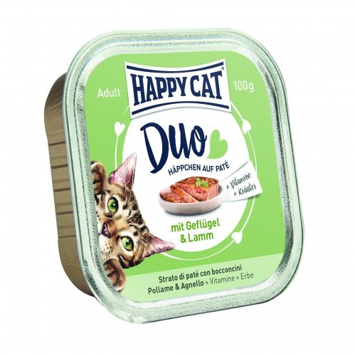 HAPPY CAT DUO PÁSTÉTOMOS FALATKÁK SZÁRNYAS-BÁRÁNY 100g