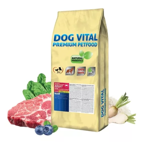 Dog Vital Hipoallergén Top Energy Adult Medium&Maxi Pork, blueberry&spinach 12+2kg grátisz