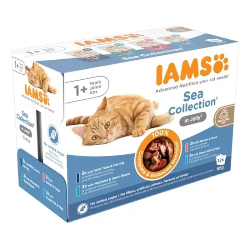 Iams Cat Delights alutasak Sea in jelly Multipack, többféle halas íz, zamatos aszpikban 12x85g