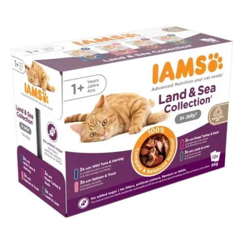 Iams Cat Delights alutasak Land&Sea in jelly Multipack, többféle íz, zamatos aszpikban 12x85g