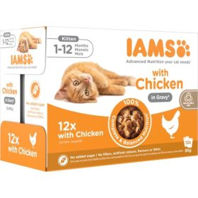   Iams Cat Delights alutasak Kitten & Junior csirke falatkák ízletes szószban, Multipack 12x85g