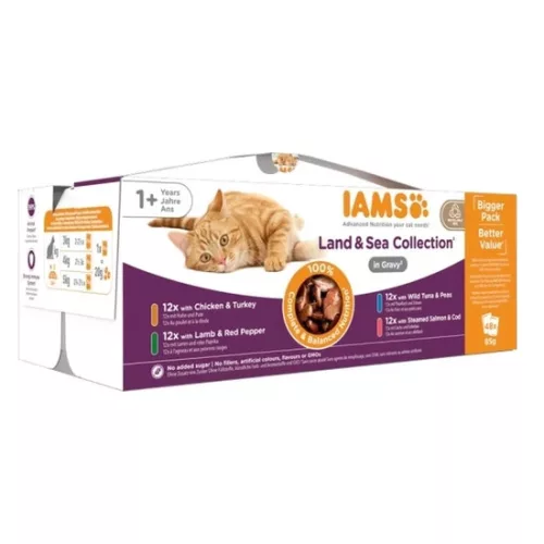 Iams Cat Delights alutasak Land & Sea Multipack Szószban nedves macskatáp 48x85g