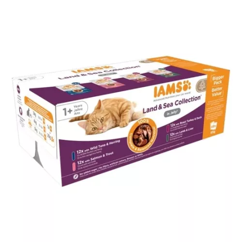 Iams Cat Delights alutasak Land & Sea Multipack Aszpikban nedves macskatáp 48x85g