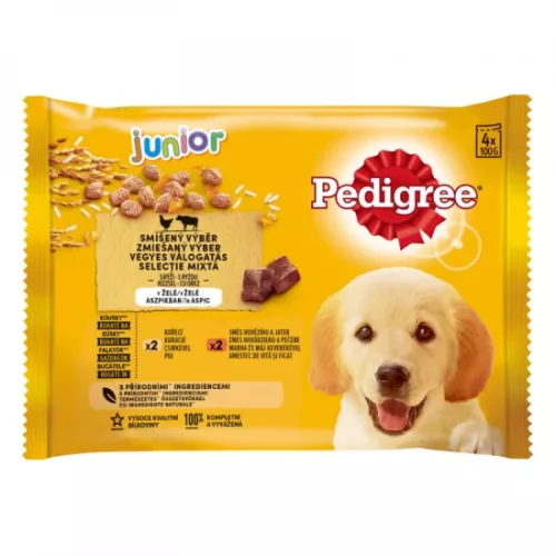 Pedigree alutasak Multipack Junior Csirke & rizs, Marha & rizs 4x100g