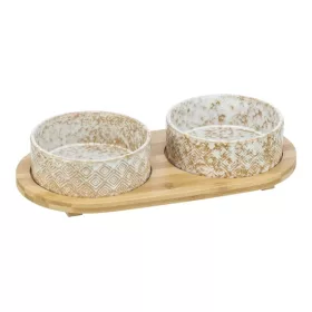   Trixie Tál Bambusz Állványon 2 × 0.3 l/o 12 cm/30 × 6 × 15 cm, fehér/light barna