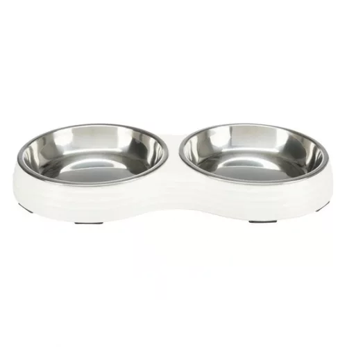 Trixie Tál Fém/Melamin Macskának 0,9L/23cm 2x0,2 l/ 13 cm/27x3x4cm Fehér