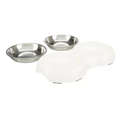 Trixie Tál Fém/Melamin Macskának 0,9L/23cm 2x0,2 l/ 13 cm/27x3x4cm Fehér