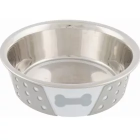 Trixie szilikonnal bevont fém tál 0,4l/14cm fehér/szürke