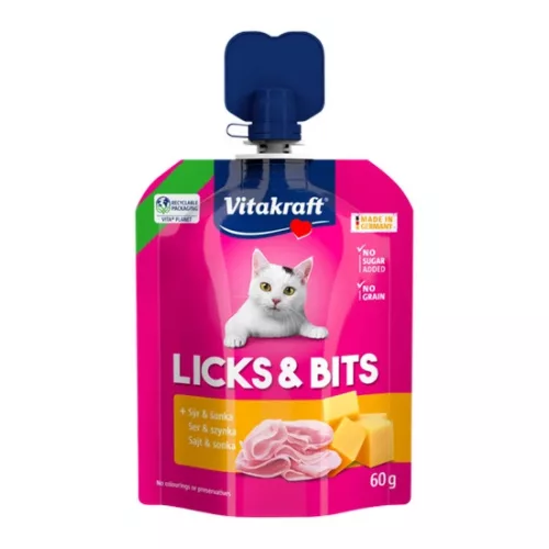 Vitakraft Licks & Bits sajtos sonkás krém macska 60g