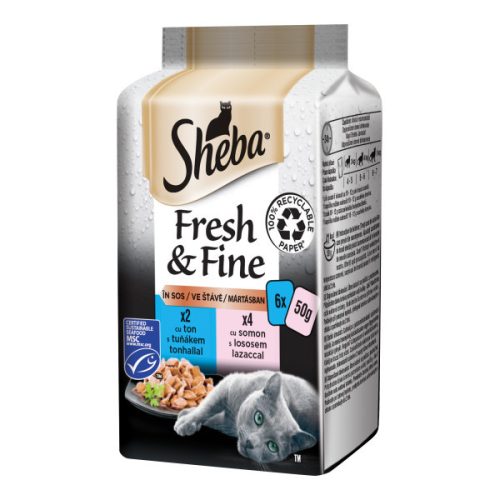 Sheba Fresh & Fine felnőtt macskák számára lazaccal és tonhallal 6x50 g