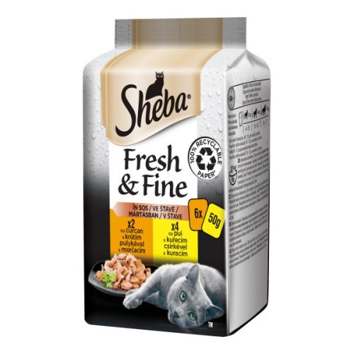 Sheba Fresh & Fine felnőtt macskák számára csirkével és pulykával 6x50 g