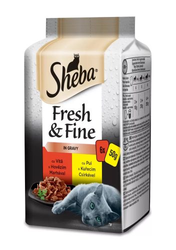 Sheba Fresh & Fine felnőtt macskák számára marhával és csirkével 6x50 g